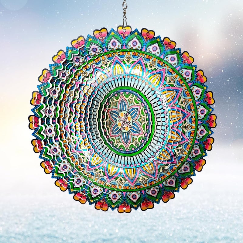 Eiryhope Mandala Rich Love Wind Spinner - 3D Kinetic Wind Spinners | 12″ Laser Cut Stainless Steel Hanging Sculpture & Catcher for Outdoor Garden Yard Decor | Mandala Gifts for Mom, Dad, Women, Men - Image 1